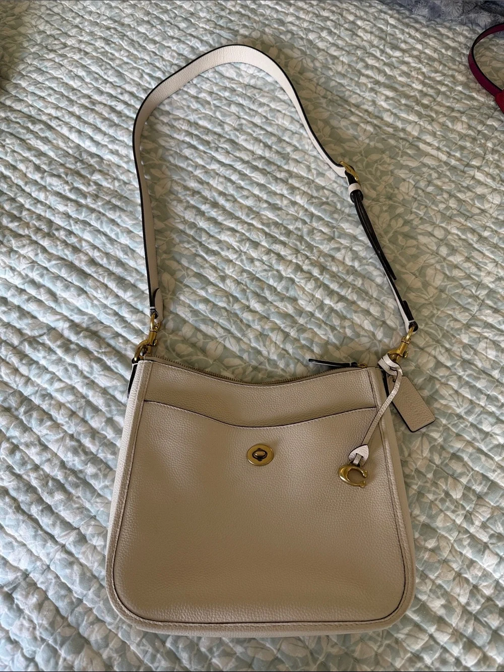 Coach Pebbled Leather Shoulder Bag in cream with Gold Hardware